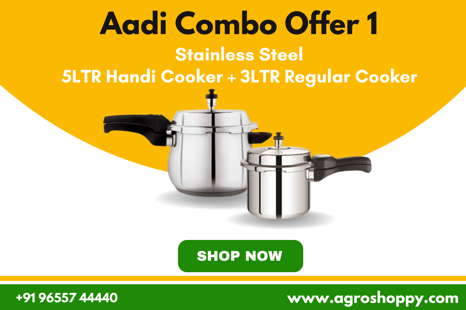 Stainless Steel Handi 5 LTR Cooker and 3LTR SS Regular Cooker (Aadi Combo 1)